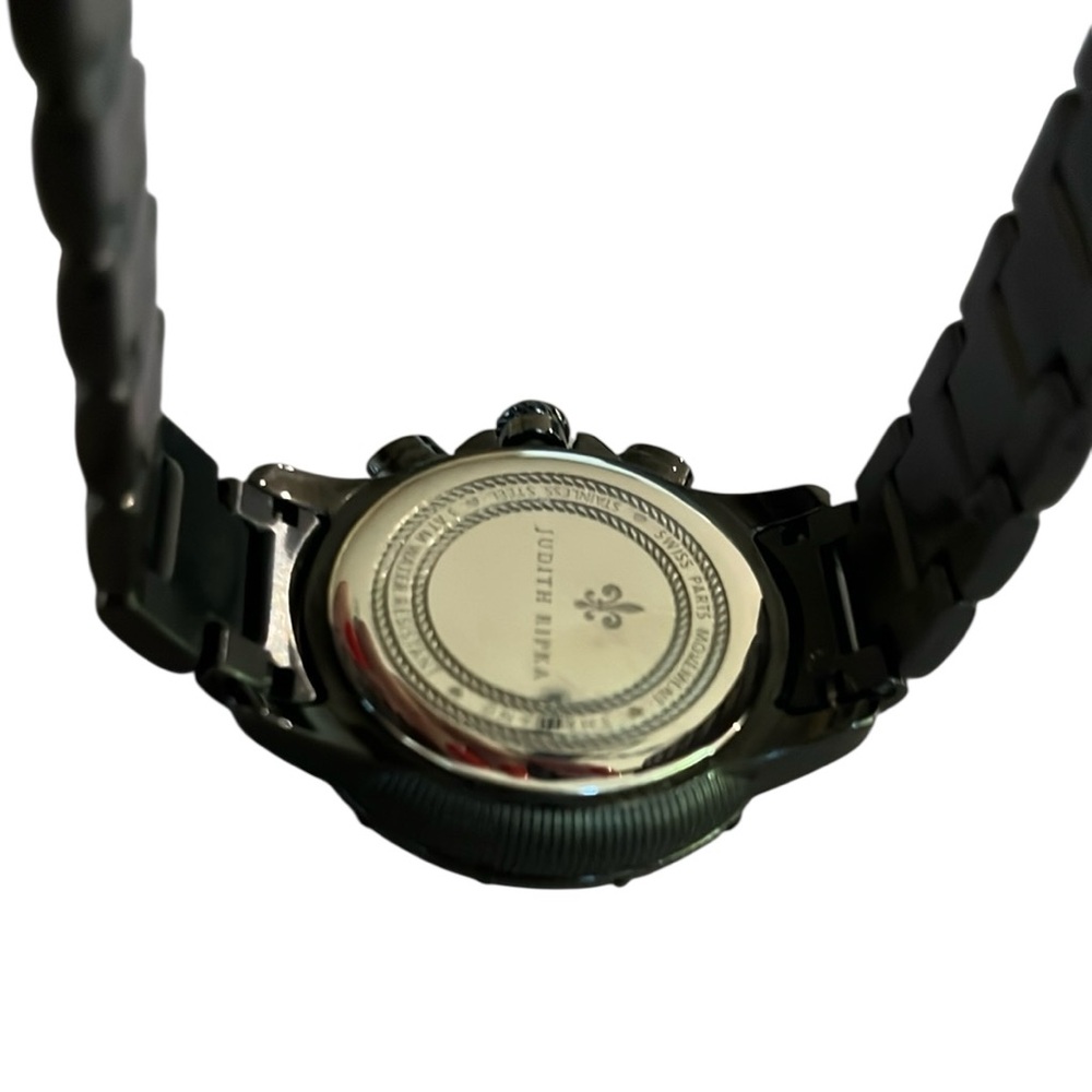 New Judith Ripka Stainless Steel Black Gray Chronograph Watch New Battery NWOT - Picture 9 of 12